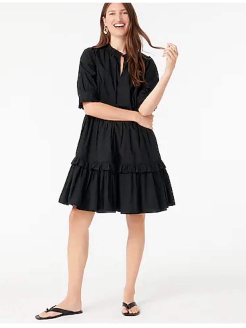 J. Crew Black Tiered Ruffle Midi Dress